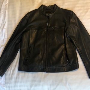 Contemporary style  Banana Republic men’s black Leather Biker Jacket.